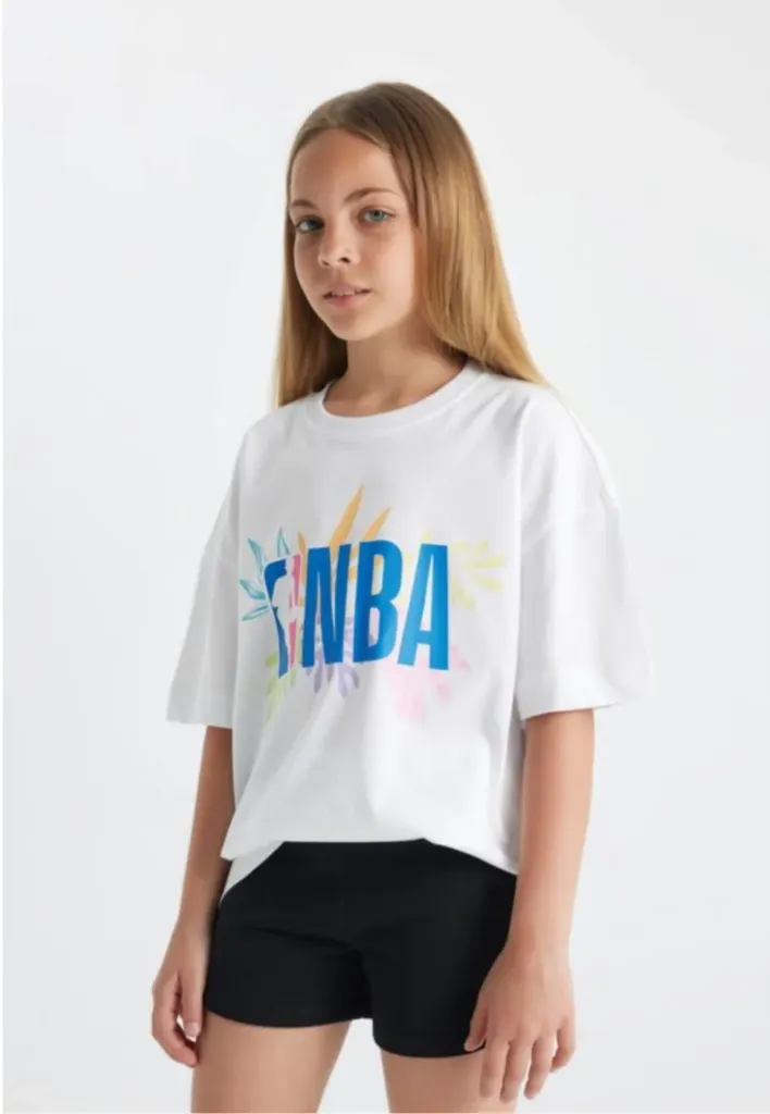 [C4831A8WT34] NBA تي شيرت بناتي اوفر سايز نص كم من  (7 - 8 year)