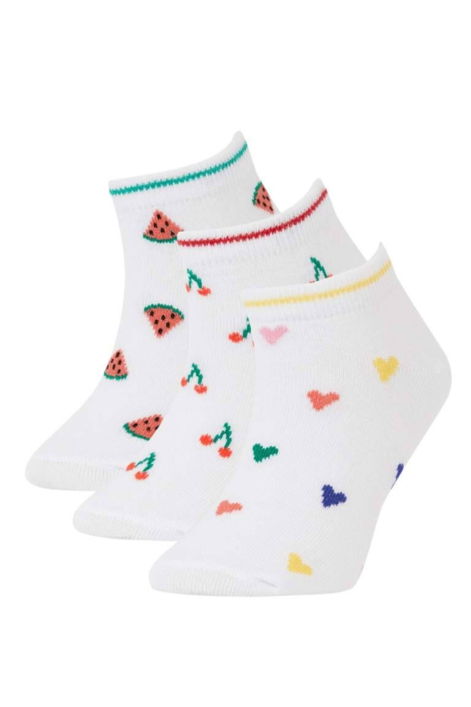 [X1890A6WT1] باكت شرابات قصير بناتي قطن من 3 قطع (35 - 39)