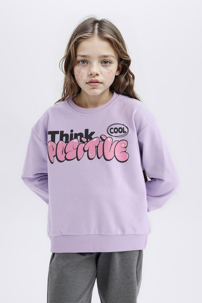 [D1552A8PR251] سويت شيرت بناتي بطبعة ممتعة وببطانة ناعمة (5 - 6 year)