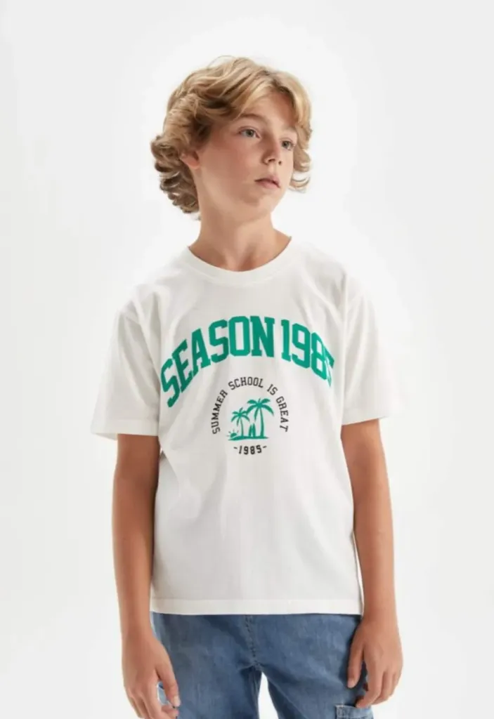 [D4291A8ER105] تي شيرت اولادي نص كم مطبوع   (8 - 9 year)