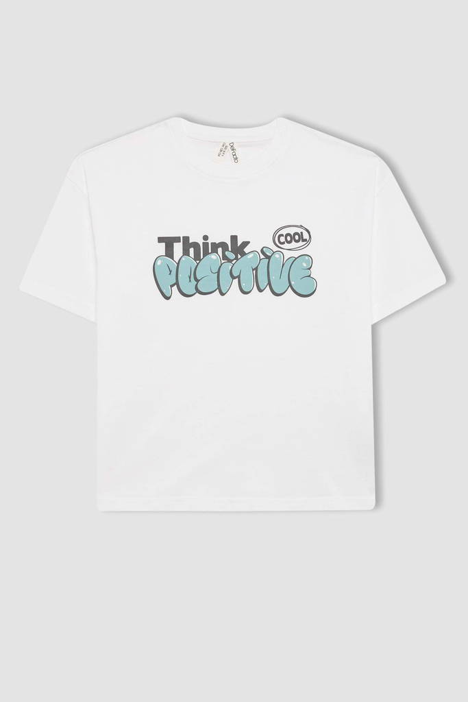 تي شيرت بناتي نص كم بطبعة شعار