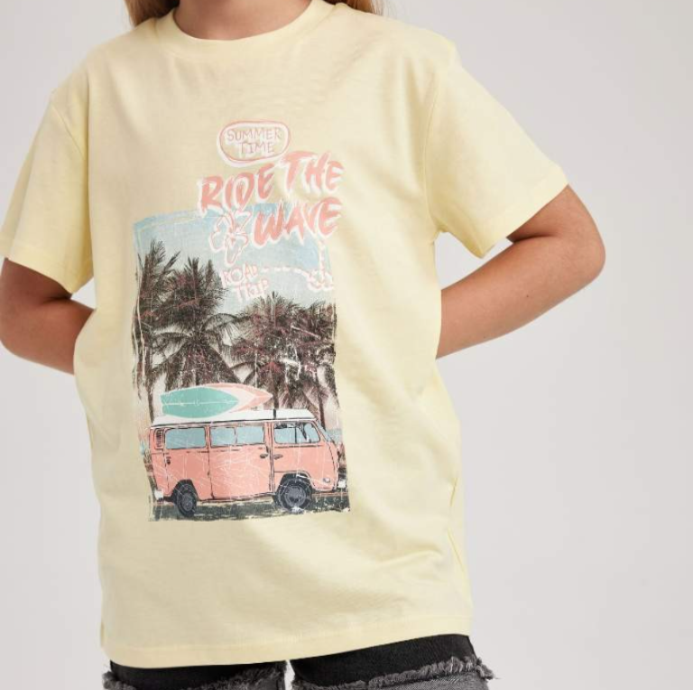 [B0772A8YL83] تي شيرت اصفر بنص كم قطني  (5 - 6 year)