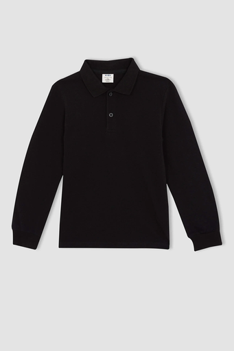 [V9750A6BK2] تي شيرت بولو بيزك كم طويل اسود (6 - 7 year)