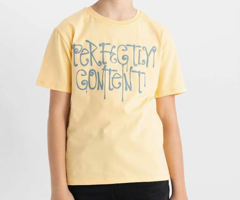 [C4652A8OG283] تيشيرت اولادي نص كم مطبوع  (9 - 10 year)