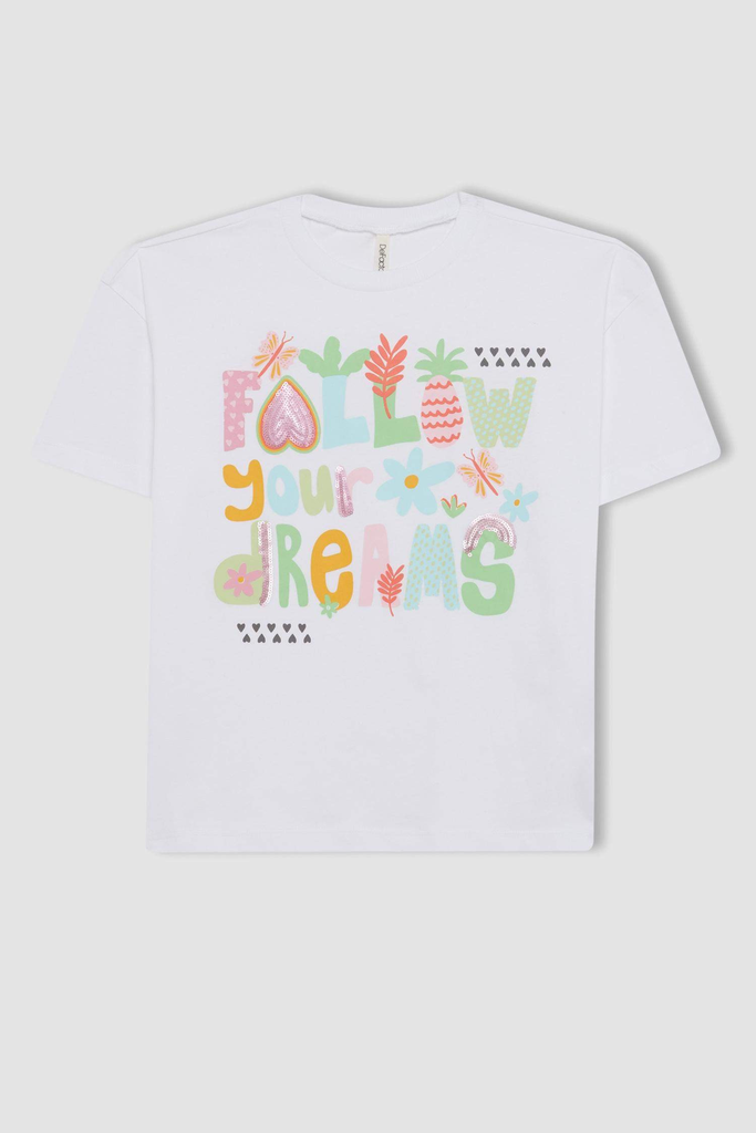 [C6039A8WT34] تيشيرت بناتي نص كم اوفر سايز  (5 - 6 year)