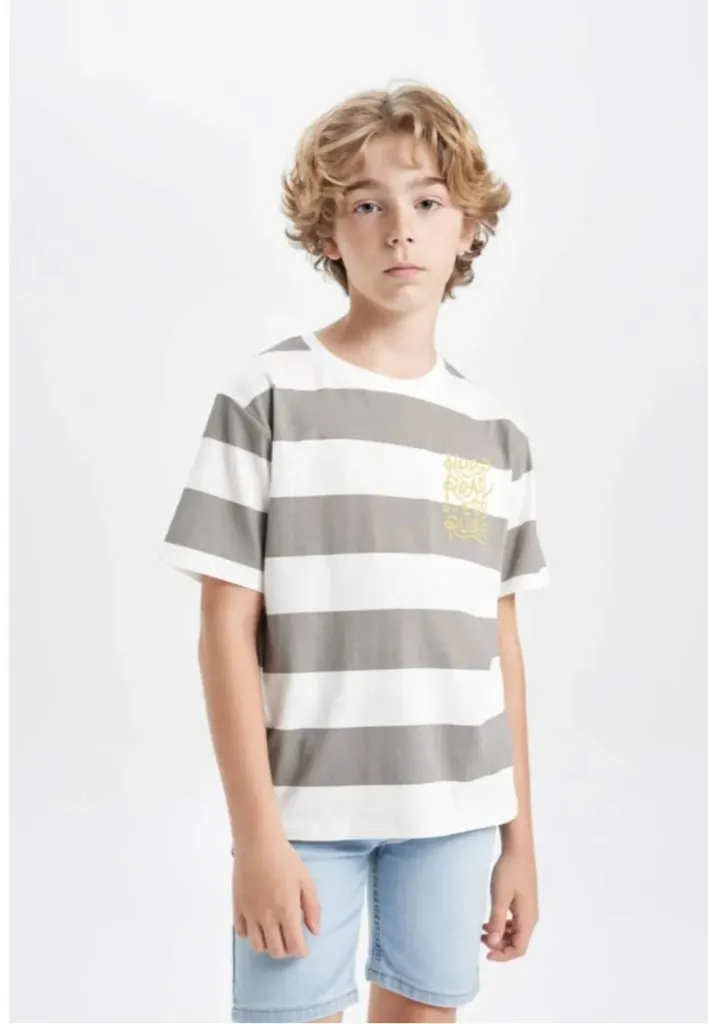 [C3334A8GR265] تي شيرت اولادي نص كم مطبوع   (8 - 9 year)