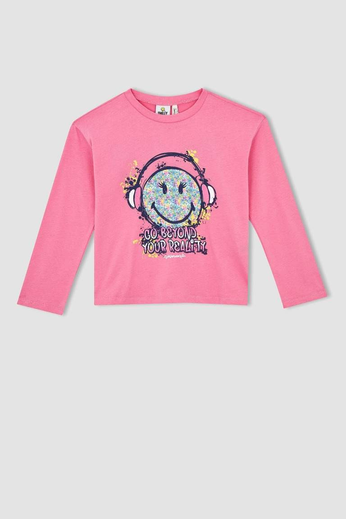 [Y3814A6PN646] تيشيرت كم طويل قصة عادية برقبة مستديرة من سمايلي (6 - 7 year)