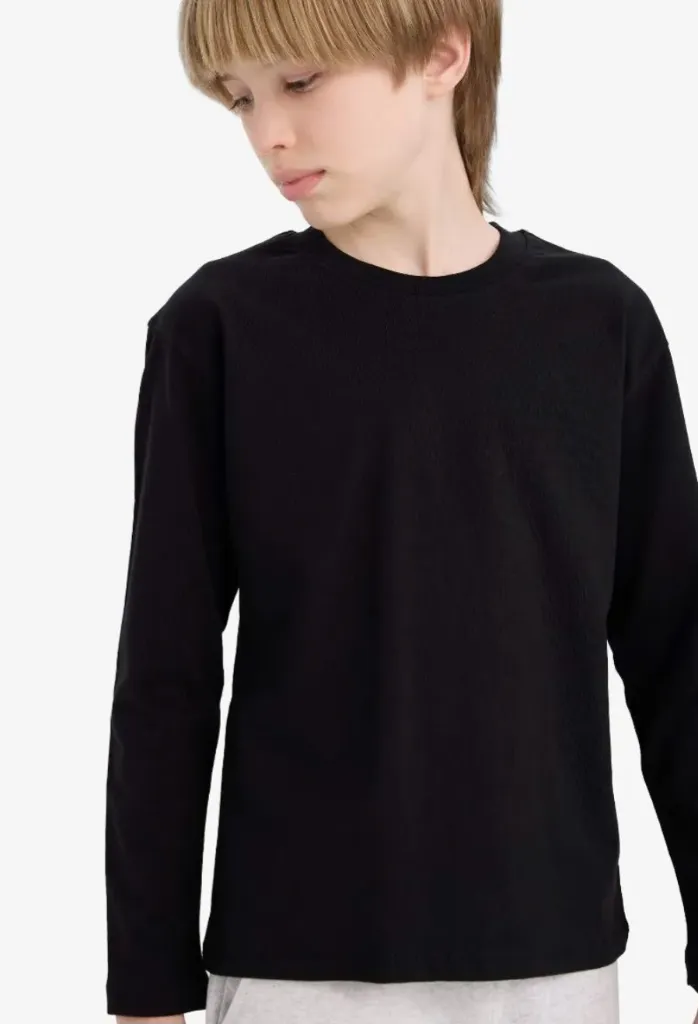 [Z1083A6BK27] تي شيرت بكم طويل ممشط (12 - 13 year)