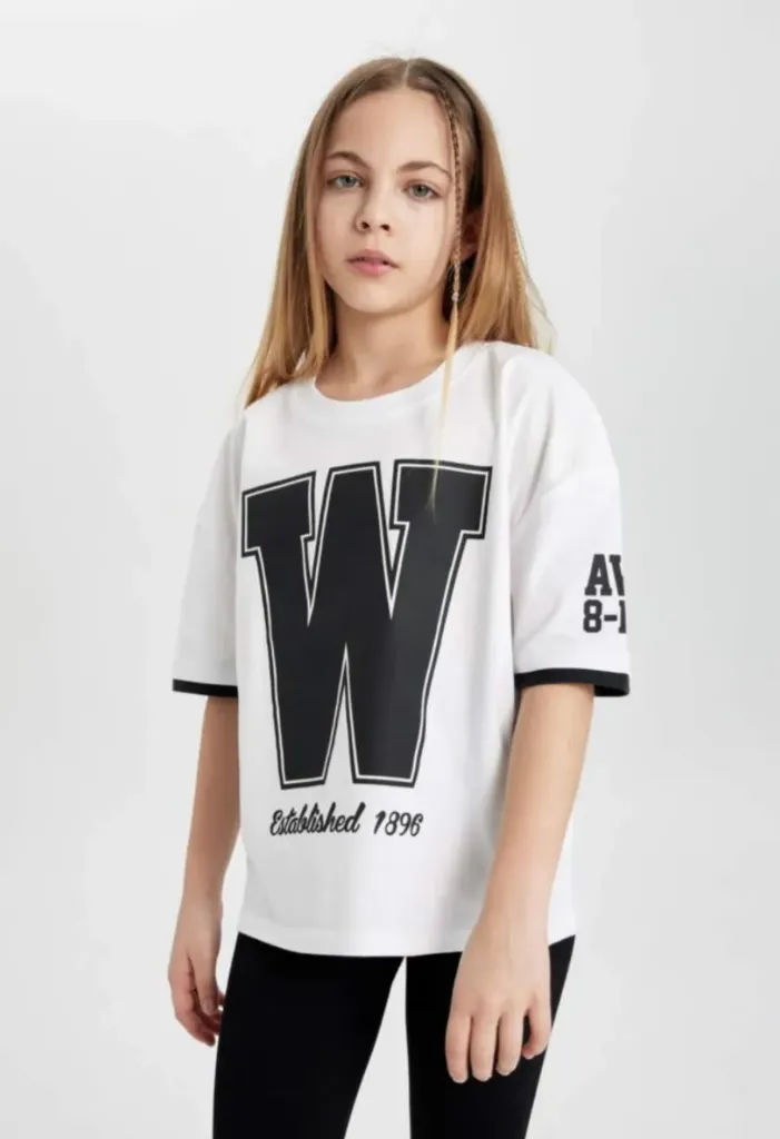 [C2215A8WT34] تي شيرت بناتي نص كم اوفر سايز  (11 - 12 year)