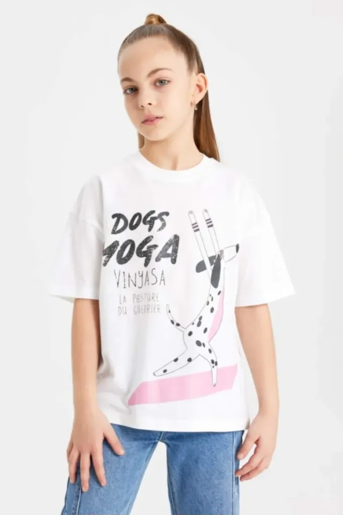 [B5098A8WT34] تي شيرت اوفر سايز بناتي نص كم (7 - 8 year)