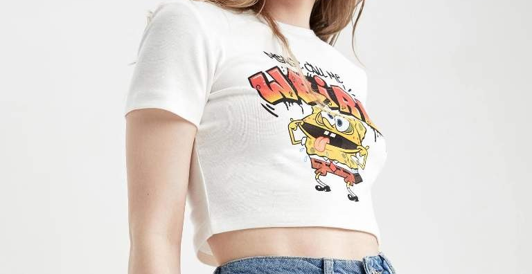 [X4942AZWT32] تي شيرت نص كم من سبونجبوب  (13 - 14 year)