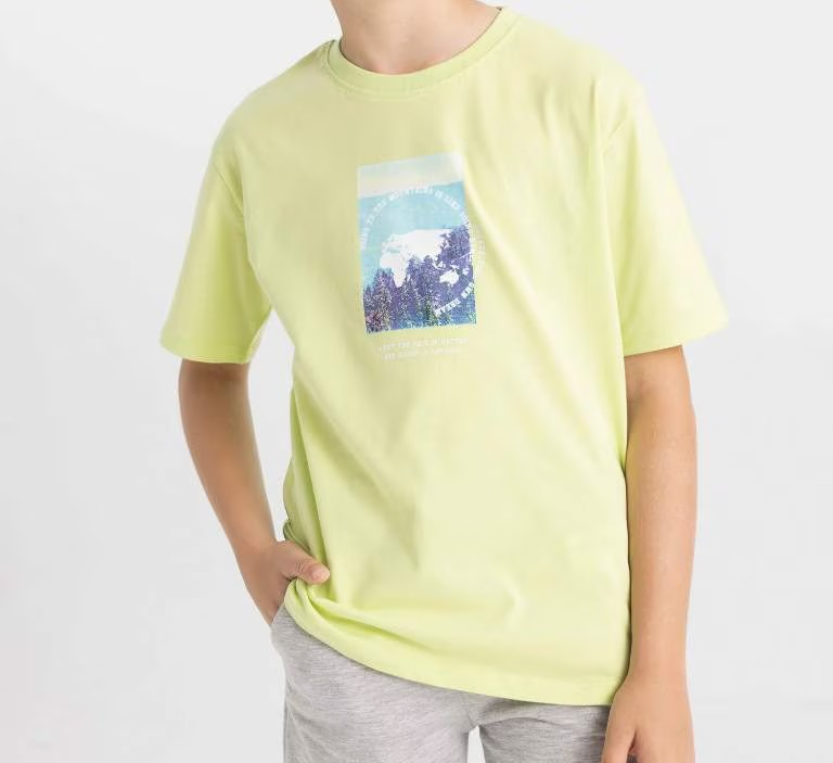 [C4654A8GN321] تي شيرت اولادي نص كم مطبوع  (9 - 10 year)