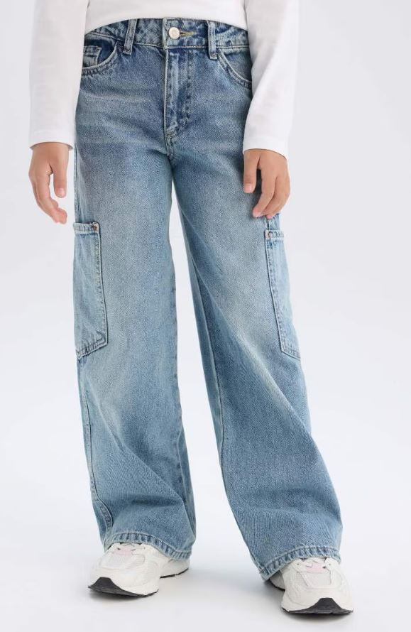 [D7386A8NM39] بنطلون جينز كارجو وايد ليج (8 - 9 year)