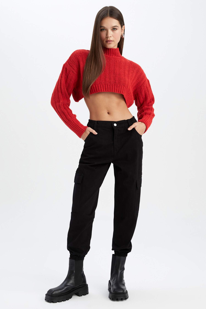 [W8036AZBK27] بنطلون جبردين كارجو اسود باستيك (13 - 14 year)